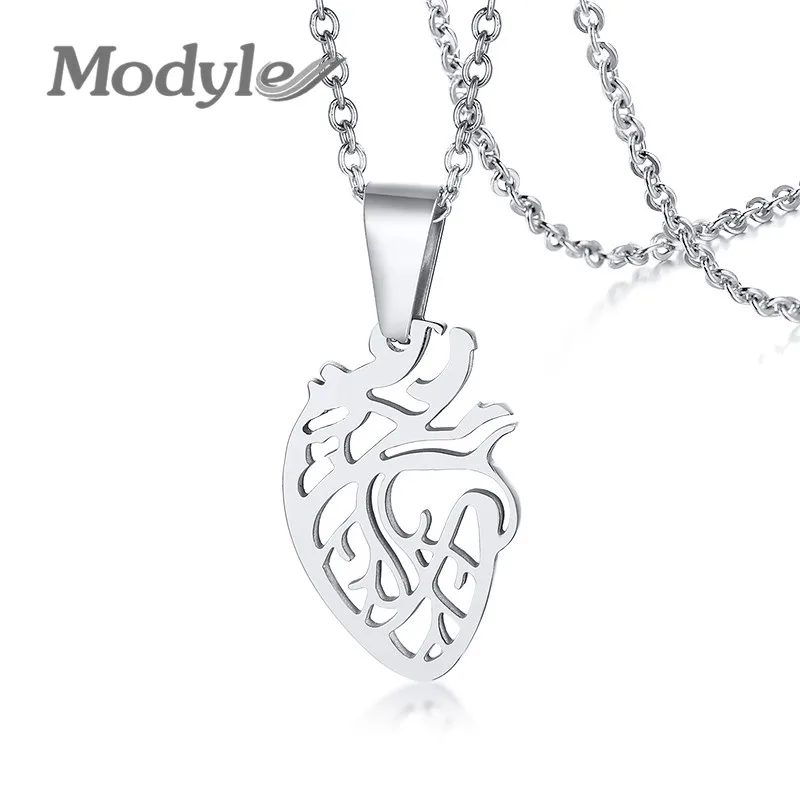 Modyle Women Charm Silver Color Anatomical Heart Pendant Necklace Stainless Steel Anatomy Physical Medical Science Jewelry