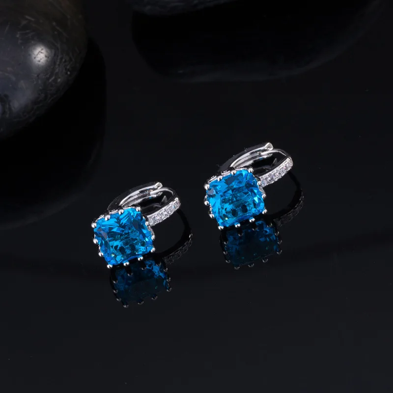 Light blue PANSYSEN Настоящее серебро 925 украшения, клипсы для женщин квадратные фиолетовые розовые красные голубые топазы Серьги с драгоценными камнями вечерние подарок на свадьбу - Цвет камня: Light blue