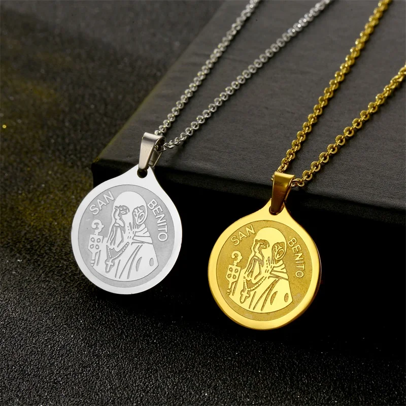 Stainless Steel San Benito Pendant in Gold Color Religious Style Medal Female's Lady of Guadalupe Necklace | Украшения и