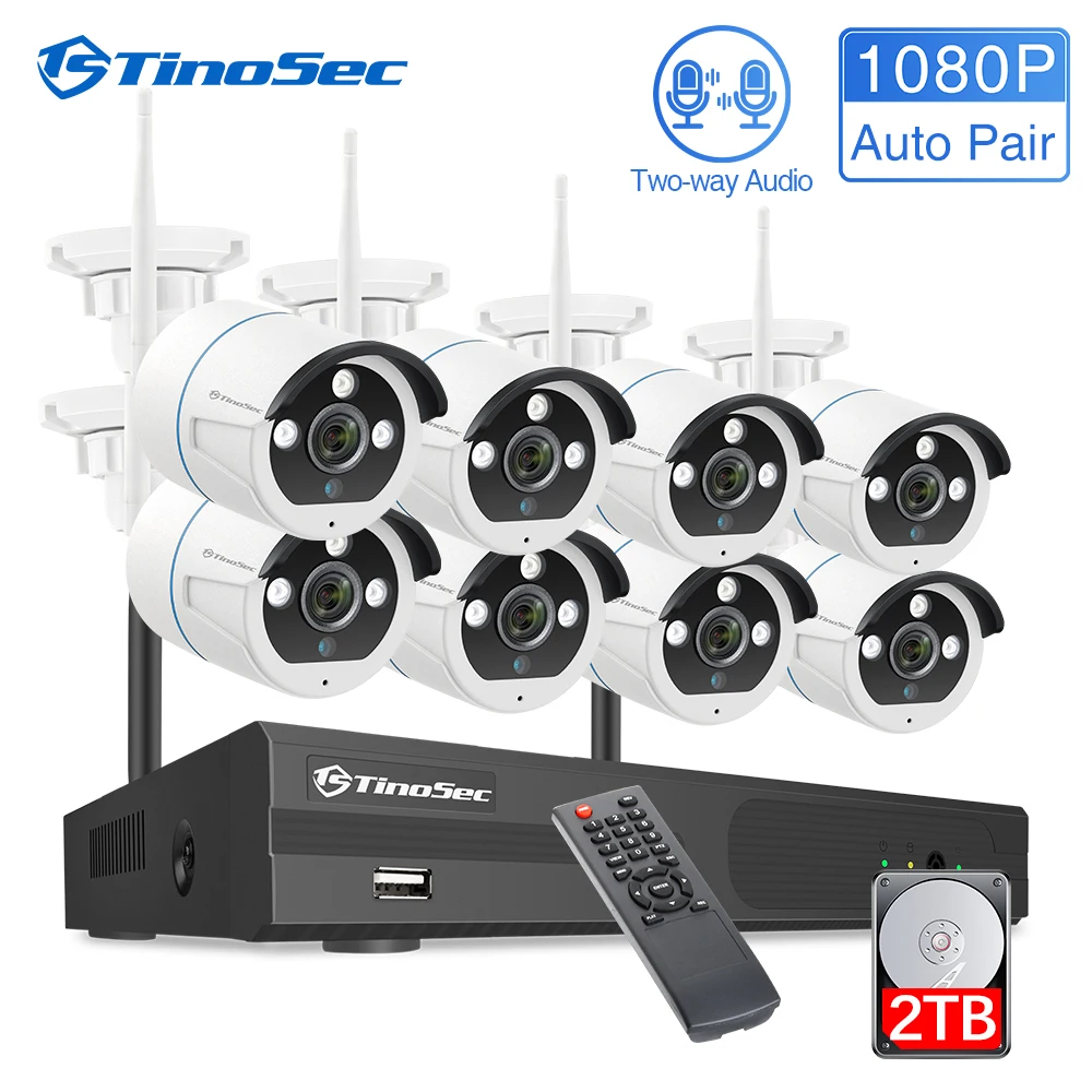 

TinoSec 8CH 1080P CCTV Wireless System Two way Audio 4/8PCS 2.0MP Outdoor Wifi IP Security Camera Set Video Surveillance Kit