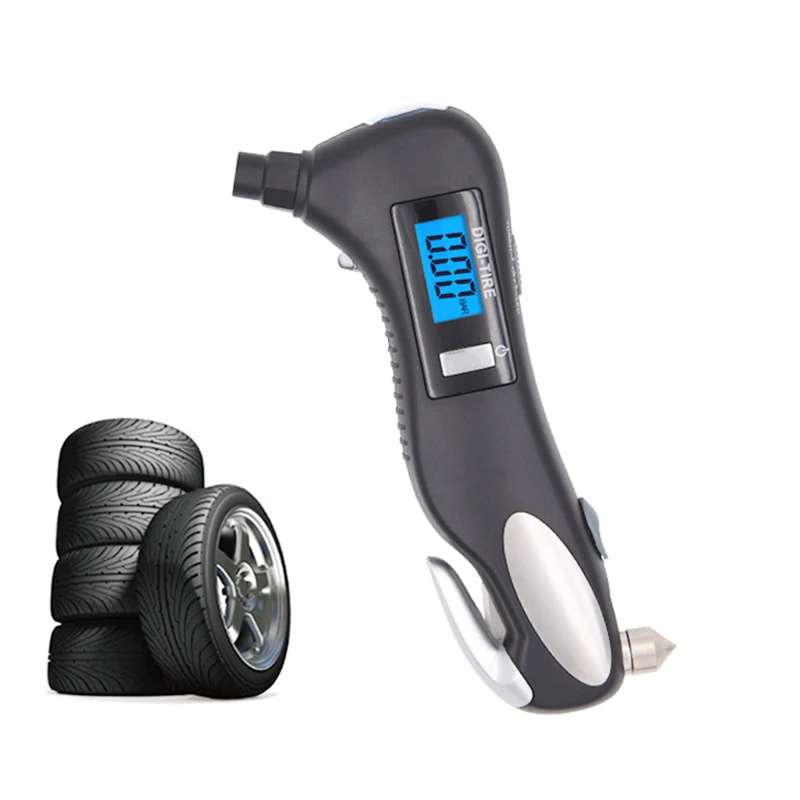 

5 in 1 Car Digital Tire Pressure Gauge Tool with Safety Hammer Car Motorcycle Bike Digital Tire Gauge Diagnostic LCD Display