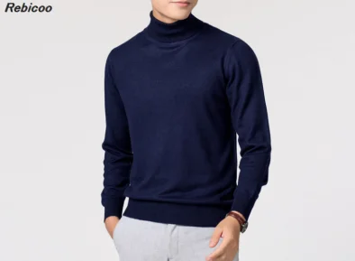 Navy Blue Кашемировый мужской свитер с высоким воротом, Осень-зима, sueter hombre, одежда, Классическая трикотажная одежда, мужские пуловеры мужские свитера - Цвет: Navy Blue
