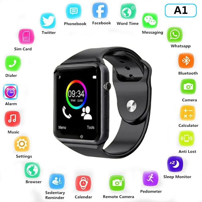 Bluetooth A1 Смарт часы с камерой SIM TF карта для Apple Watch мужчин и женщин Android наручные