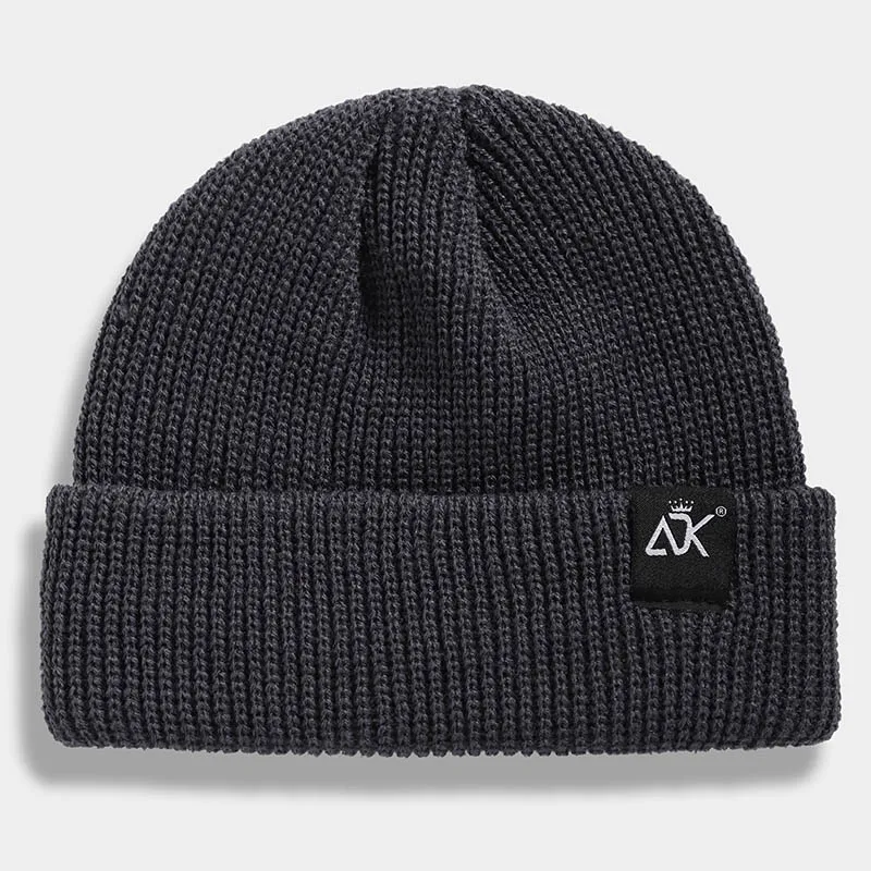 Темно-серый Зимняя шапка ADK Label Skullcap, мягкая, качественная, громоздкая, Ретро стиль, короткие, складные, ребристые шапки, Вязанная, дышащая, шапочка - Цвет: Темно-серый