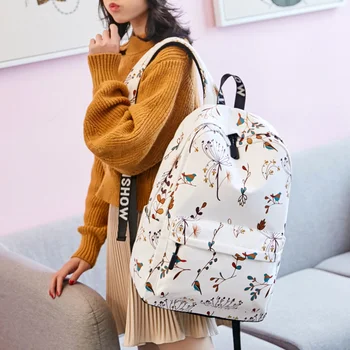 

Girls middle school students Schoolbag Laptop Bookbags Water repellent backpack small fresh Sen Flower printing Travel Bagpack