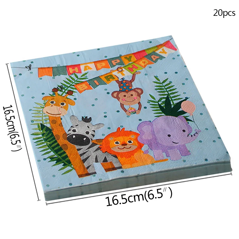 20pcs Napkins Джунгли сафари принадлежности для тематической вечеринки на день рождения ребенка душ украшения зоопарк животных набор в том числе пластины салфетки под чашки Воздушные шары Дети - Цвет: 20pcs Napkins