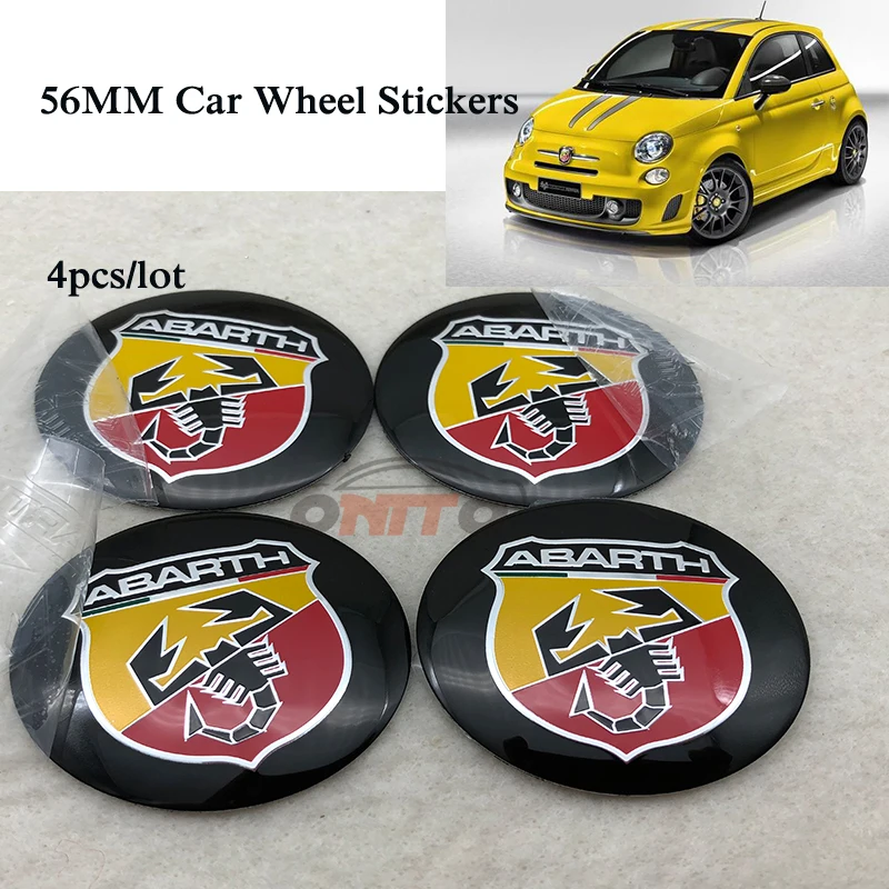 

Aluminium 4PCS/LOT 56MM Car Wheel hub Stickers Auto Wheel Caps for Abarth Logo Badge Emblem Car Wheel Center Stickers