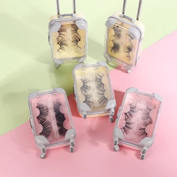 

2 Pairs 25MM Lashes 6D Mink Hair False Eyelashes Luggage Packaging Dramtic Long Wispies Fluffy lashes Full Strips Handmade