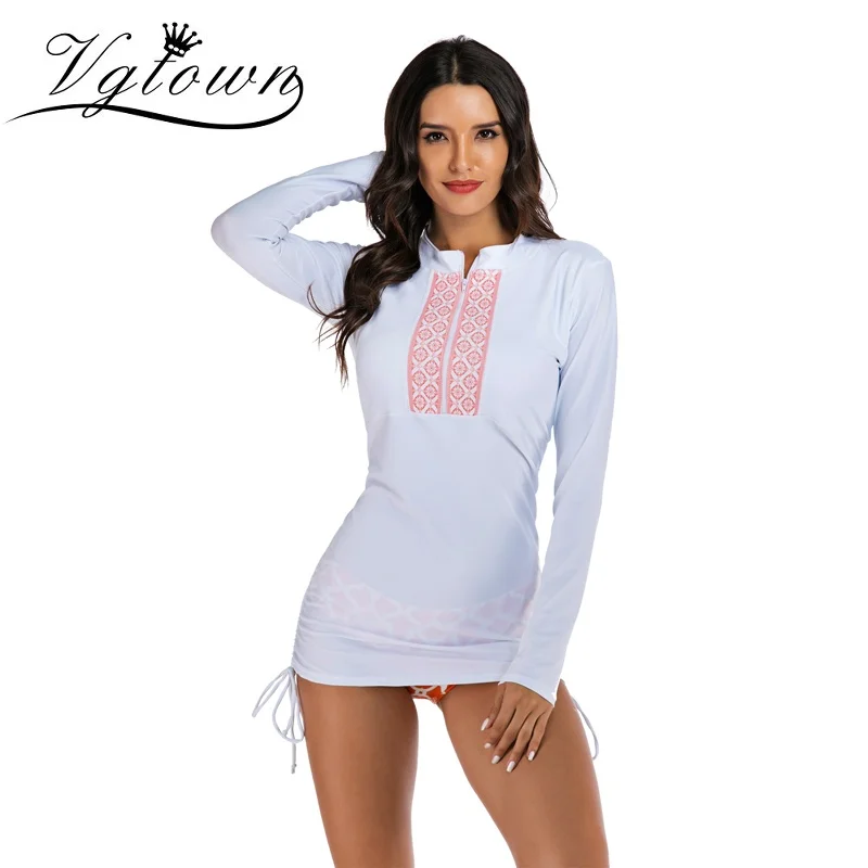 Женские с длинным рукавом Rashguard купальники полосатые Rashguard Лоскутные серфинговые купальники для женщин топ для бега UPF50