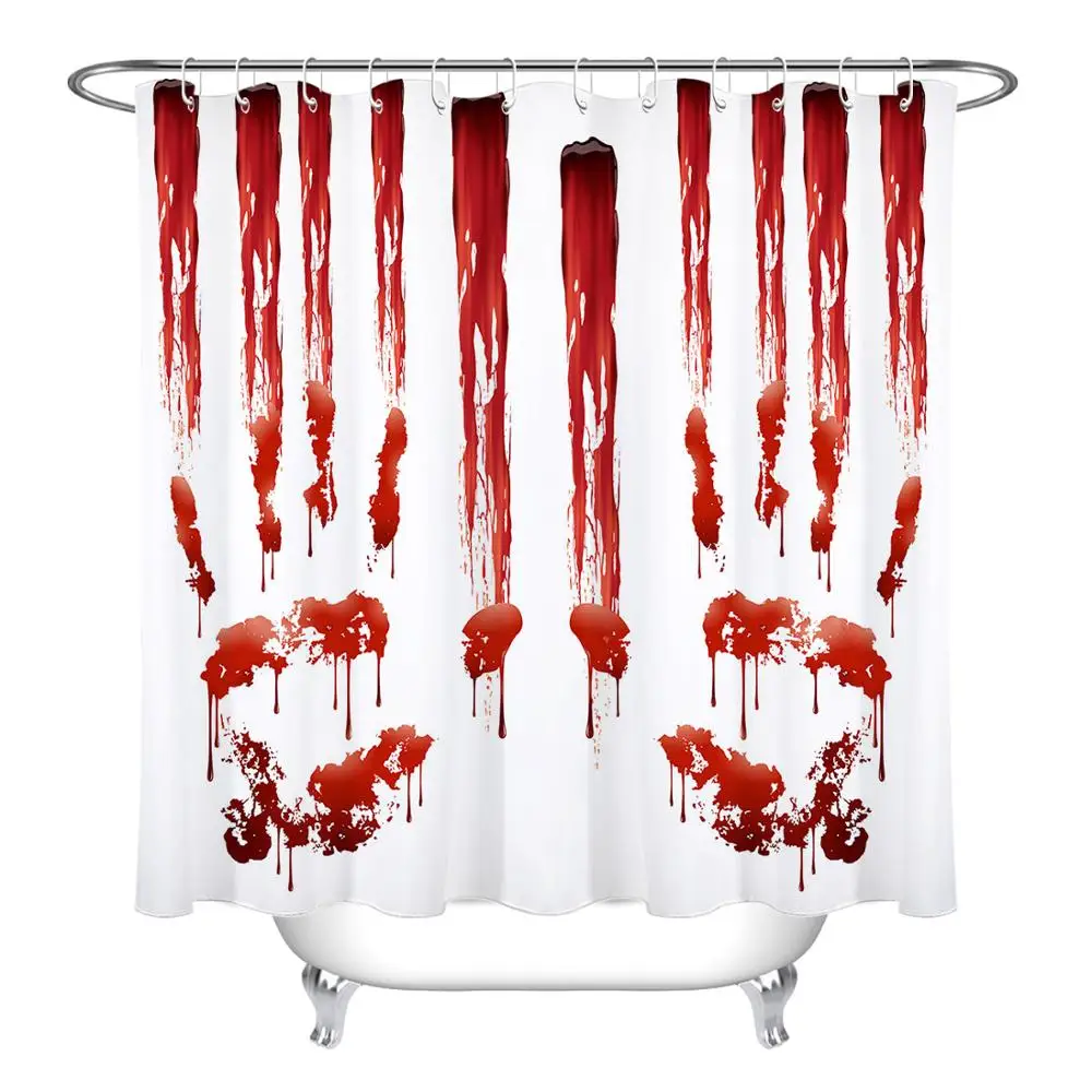 Only Curtain Ужас крови отпечаток руки кровавый Хэллоуин Ванная комната Декор занавеска для душа водонепроницаемое полотно из полиэстера Ванна Декор 12 крючков и коврик - Цвет: Only Curtain
