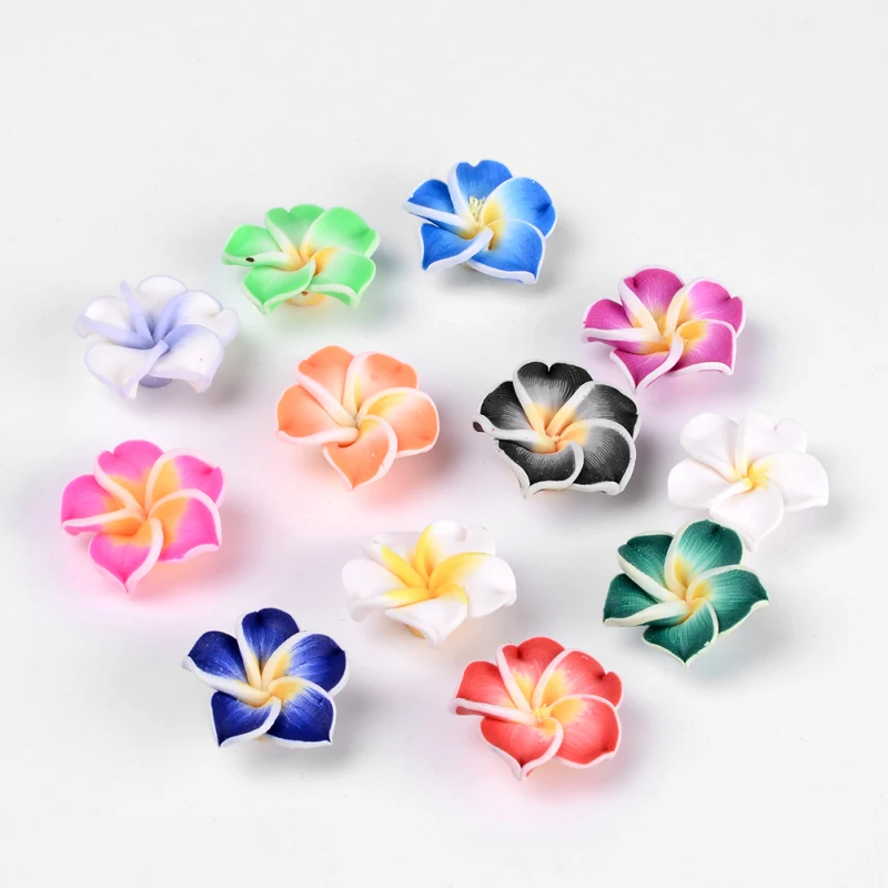

200PCS 20mm Small Polymer Clay Fimo Plumeria frangipani Flower Beads Multicolor Mixed DIY Bracelet Hawaii Jewelry Craft Making