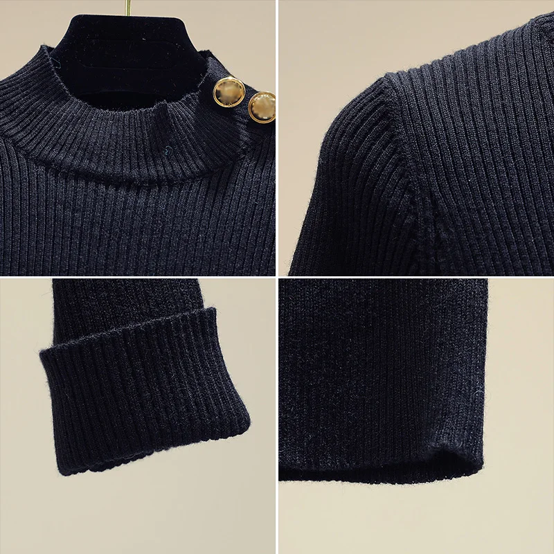 Pull Femme полувысокий воротник черный пуловер, нижнее белье новые узкие базовый свитер вязаная куртка осень-зима Джерси Mujer джемпер