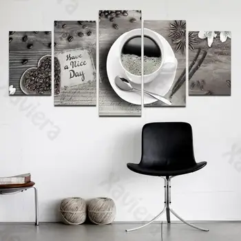 

5 Pieces Coffee Modern Black&White Canvas Paintings Wall Decor Picture For Bedroom Kitchen Cafe Canvas Painting Oil Art Poster