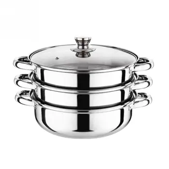 

Steamer Cookware 3 Layers Stainless Steel With Handle Visible Cover Thickened Induction Cooker Steamer Household Soup Pot