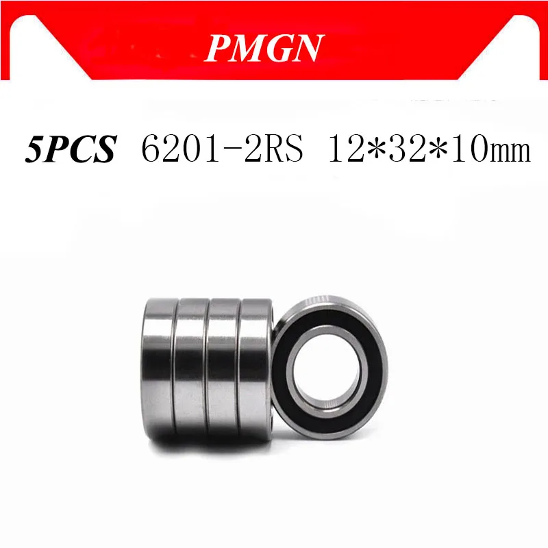 5PCS High quality ABEC-5 6201 2RS 6201RS 6201-2RS 6201 RS 12x32X10 mm double Rubber seal Groove Ball Bearing for bicycle hubs afbeelding