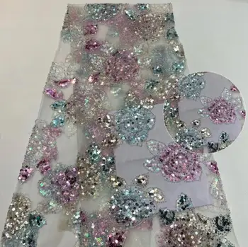 

fashionable tulle embroidery french net lace fabric CiCi-58.8807 with beads for party dress