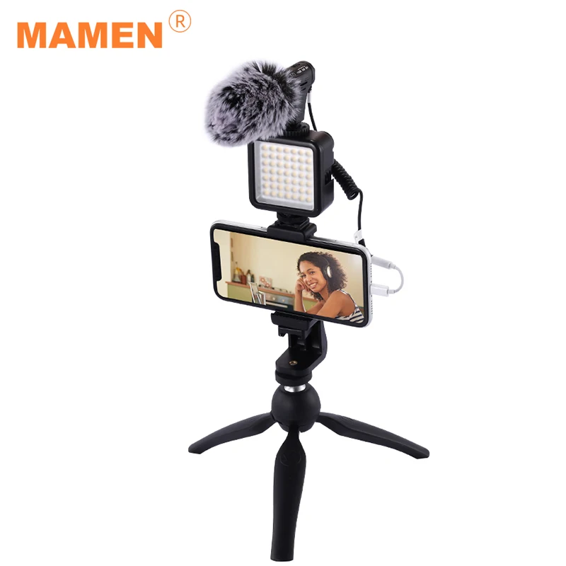MAMEN 07Pro Vlog светодиодный светильник с микрофоном для записи и штативом телефонов