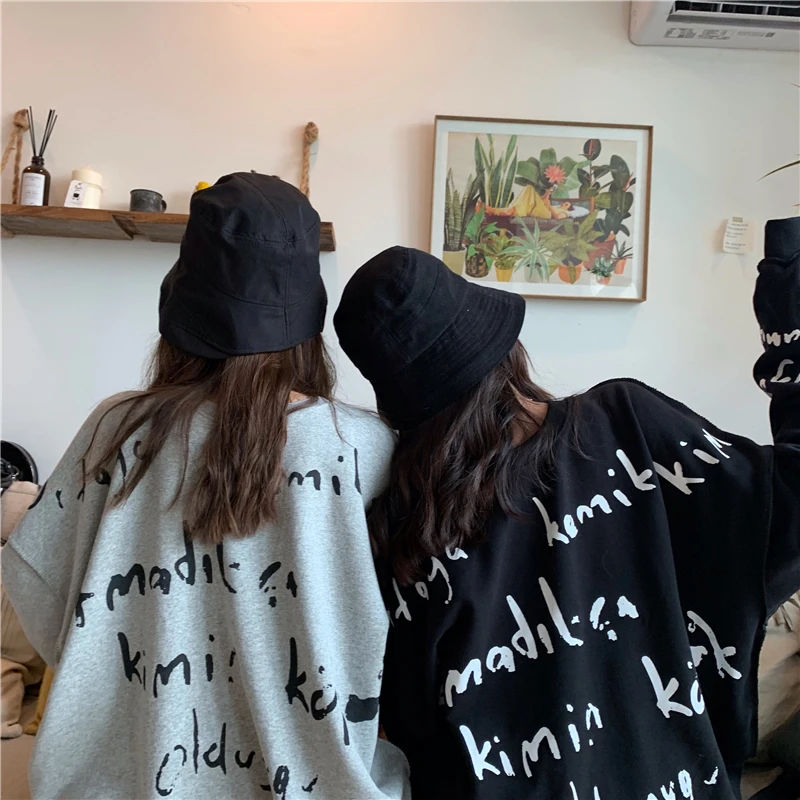 Осенняя Корейская ins Harajuku BF Длинная толстовка с длинными рукавами и принтом букв Женская модная свободная толстовка с круглым вырезом