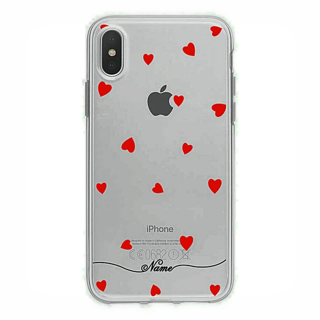 Funda de teléfono personalizada corazón transparente para iPhone XR XSMax X 7 8 funda de lujo personalizada DIY nombre 2020 moda