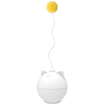 

Interactive Cat Toy, Automatic Self Rotating Cat Ball Toy with Feather and Pompom, Tumbler Toy Fun Chaser for Cats White