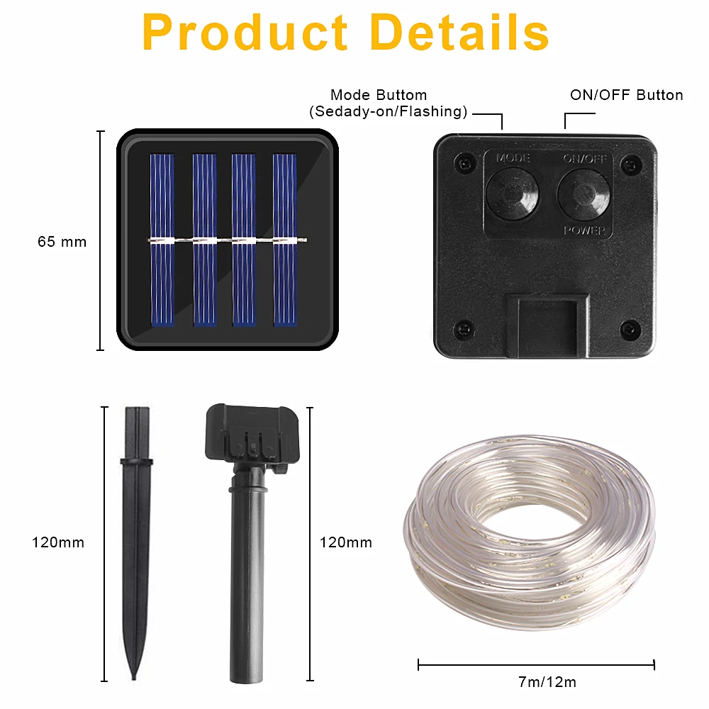 12m 100 Led Solar Garden Light Outdoor Rope Tube String Lights 50 Led Strip Solar Power Lamp Waterproof Wedding Xmas Fairy Decor