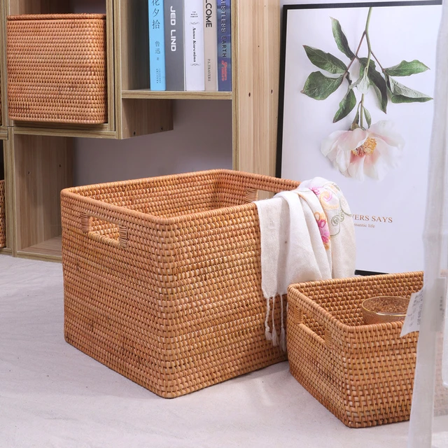 Panier De Rangement En Osier Avec Couvercle, Pour Vêtements, Jouets, Linge  Sale - Paniers De Stockage - AliExpress