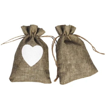 

50Pcs Flax Bags Burlap Drawstring Pouch Christmas Love Heart Gifts Bag Wedding Party Bags for Coffee Beans Candy Makeup Jewelry