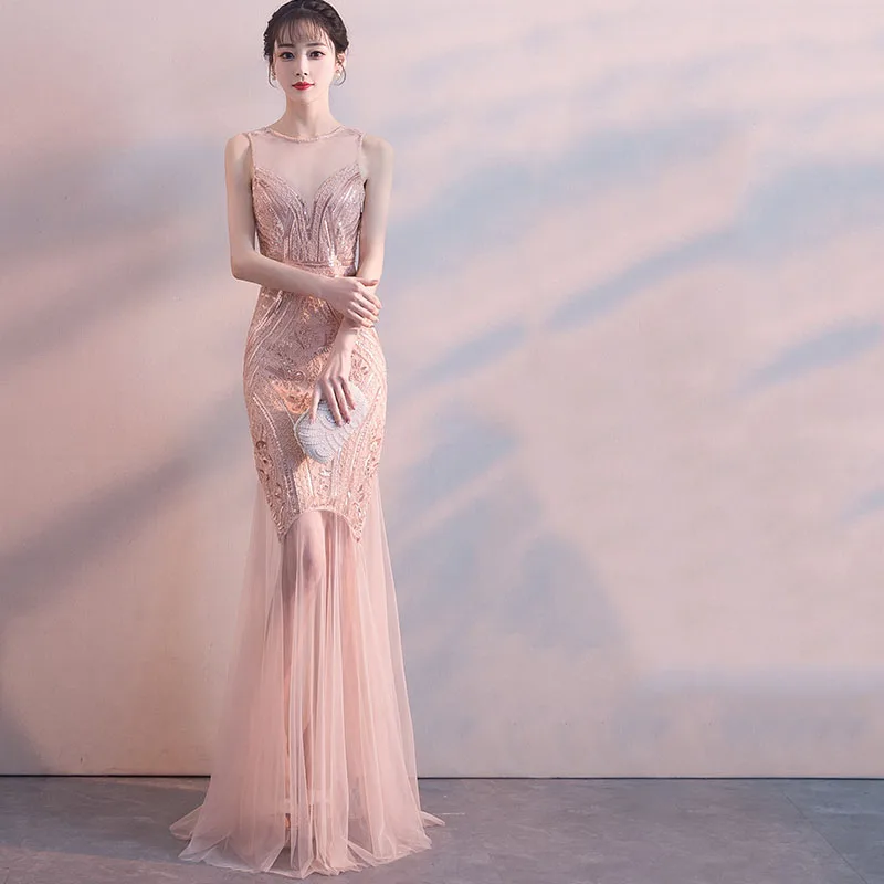Барышня кружева Pacthwork китайское платье элегантный тонкий Cheongsam Bling Sequins Qipao черный круглый воротник благородный халат De Soiree