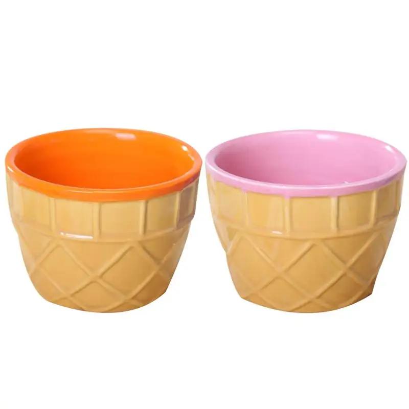 2pcs Ceramic Ice Cream Bowl Lovely Dessert Cups DIY Snack for Home and Hotel (Pink + Orange) | Дом и сад