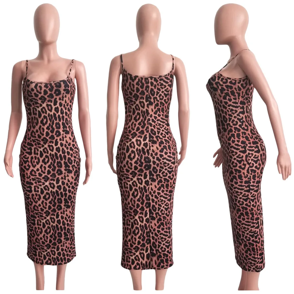 HAOYUAN Sexy Cheetah Leopard Print Midi Dress Women Clothes Plus Size Vestido Elegant Spaghetti Strap Bodycon Night Club Dresses