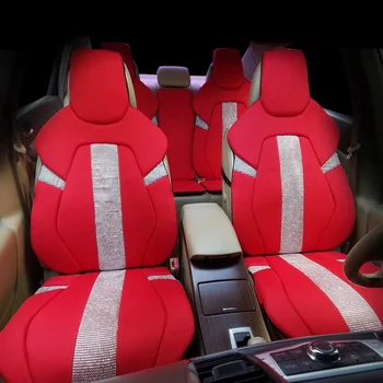 

Car Seat Cover Diamond style Drill bar design mesh Cloth Soft Women lady Front Rear Back Auto Cushion Decoration Red White Pink
