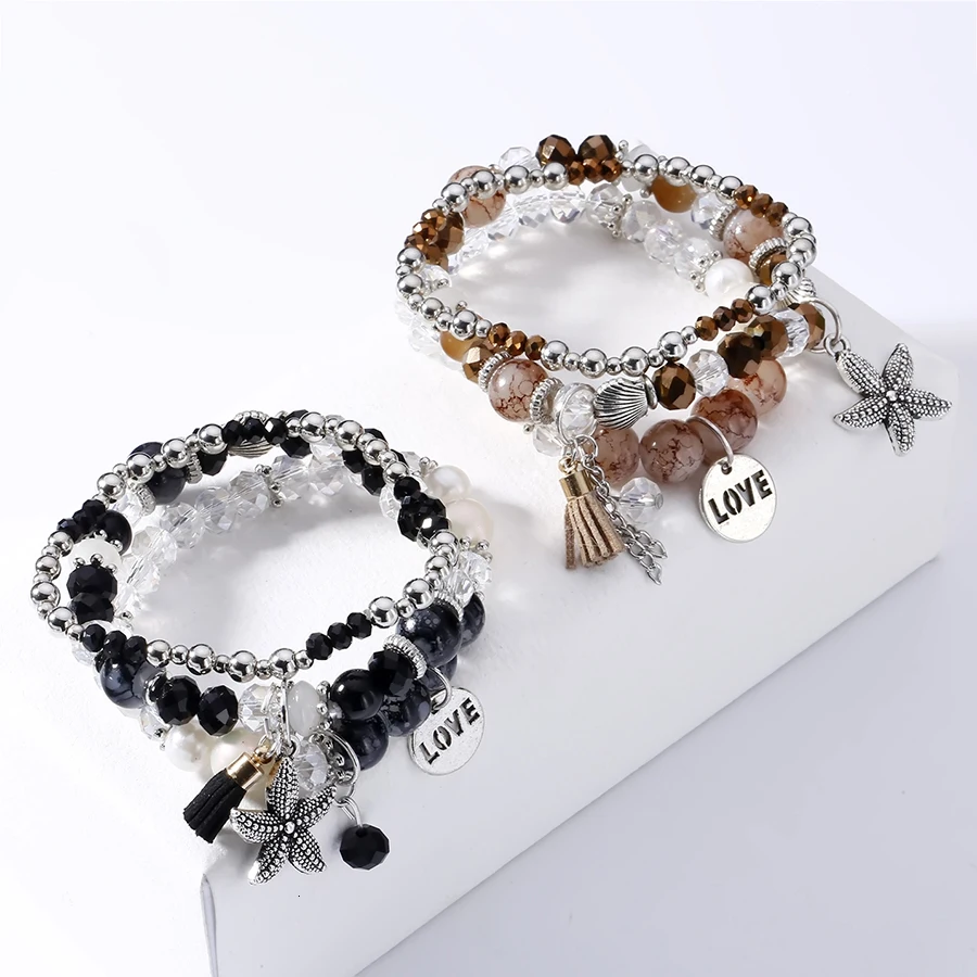 RAVIMOUR 3 шт. набор кристальных браслетов и браслетов для женщин, винтажный браслет с подвеской в виде звезды и кисточкой, Женские Ювелирные изделия, подарок