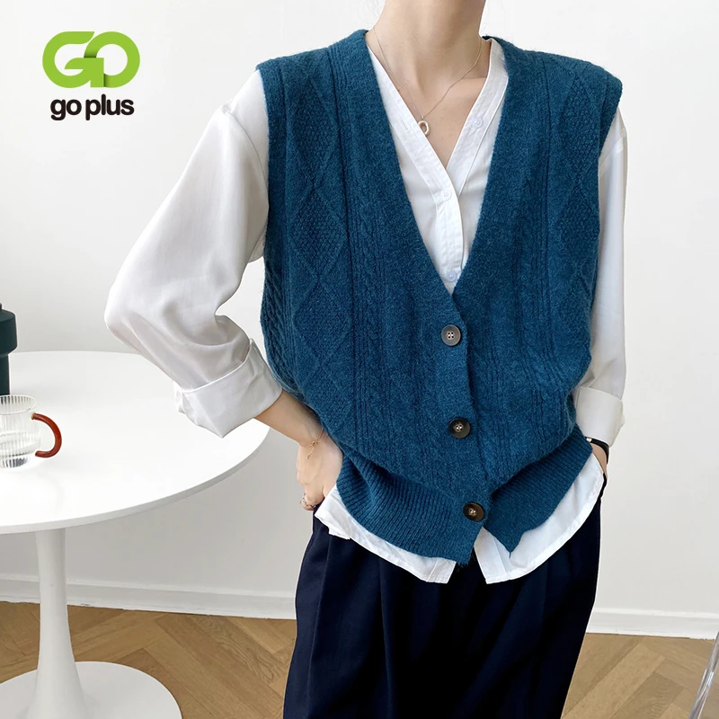 

GOPLUS Woman Sweaters Knitted Cardigan Mujer Women Winter 2020 V-Neck Geometric Sleeveless Sweater Femme Vest Dames Trui C10706