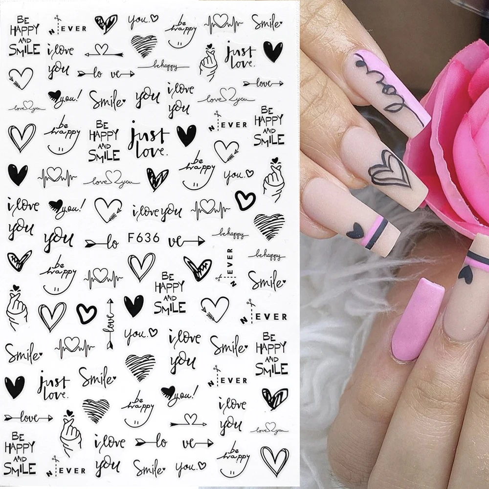 Closeout Nail-Sticker Nail-Art-Decorations-Slider Flowers Heart-Image Animals 1-Sheet Black-Lines w5KmmwwJo
