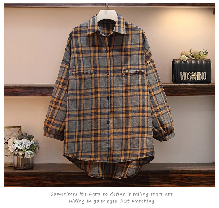 XL-5XL, большие размеры, клетчатая рубашка с длинными рукавами, женские топы, осень, однобортный матовый хлопок, Свободные повседневные женские длинные блузки
