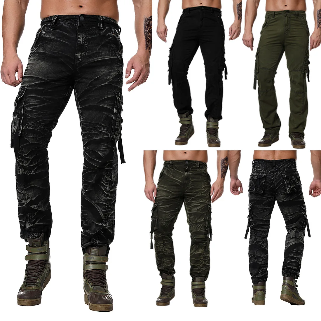 YK006 Tide Мужской мульти-карман комбинезон Военный стиль свободные хлопковые повседневные камуфляжные брюки