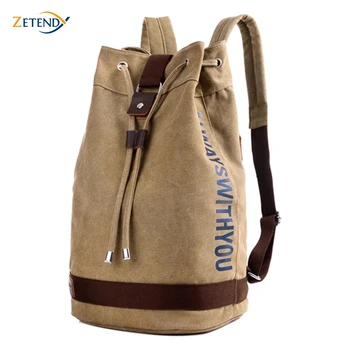 

Casual Canvas Backpack Drawstring Bucket Backpack Large Capacity College Wind Version Lightweight Travel Letter Pattern Bags
