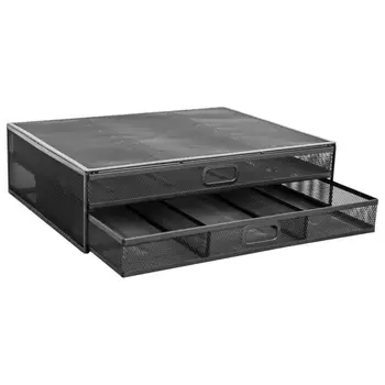 

Monitor Stand Riser With Drawer - Metal Mesh Desk Organizer With Dual Pull Out Storage Drawer Office Supply For Computer #B