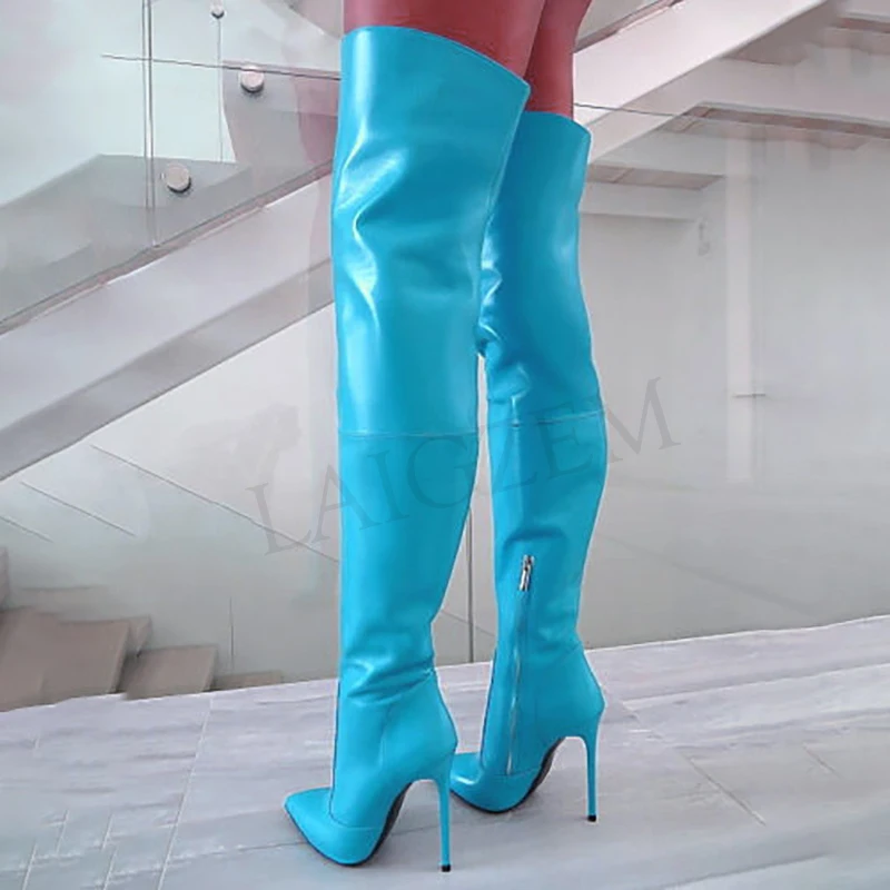 100% Handgemaakte Laigzem Vrouwen Dij Hoge Laarzen Stiletto Hakken Faux  Lederen Dames Sexy Basic Schoenen Botines Mujer Grote Maat 47|Over-the-Knee  Boots| - AliExpress