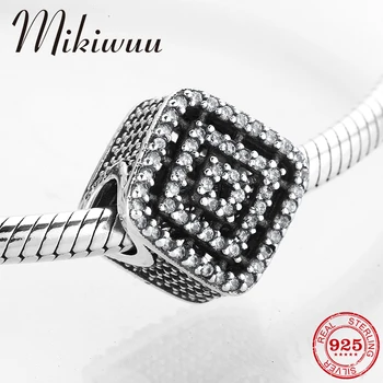 

Hollow out fashion 925 Sterling Silver clear Square crystal CZ fine Beads Fit Original Mikiwuu Charm Bracelet Jewelry making