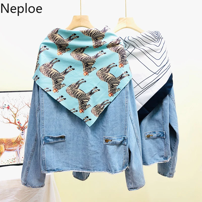 Neploe джинсовая куртка Женский Свободный корейский Шелковый шарф Paychwork Casaco Feminino дикий короткий студенческий осенний абриго Mujer 46089