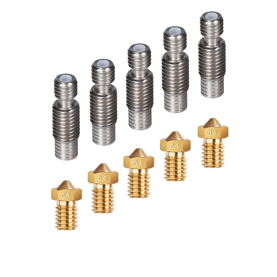 5pcs 3D 0.4mm Extruder Brass Nozzle Printer Head + 5pcs 1.75mm Stainless Steel Nozzles Throat with PTFE Tube for V6 Printer