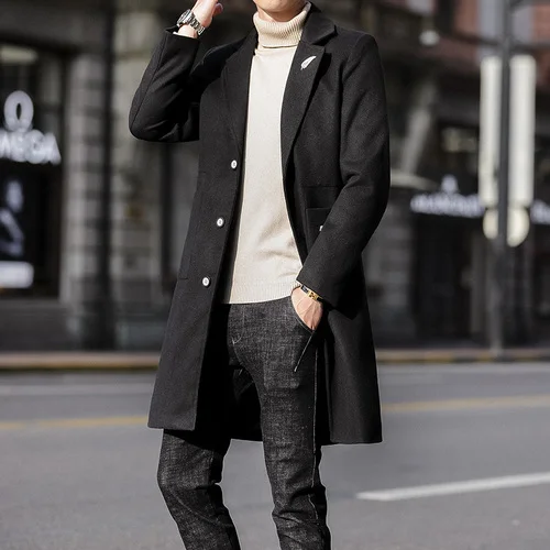 Длинный Тренч мужской Красный стимпанк серый шерстяной жакет Мужская одежда модные зимние пальто для мужчин элегантные длинные куртки корейский - Цвет: black