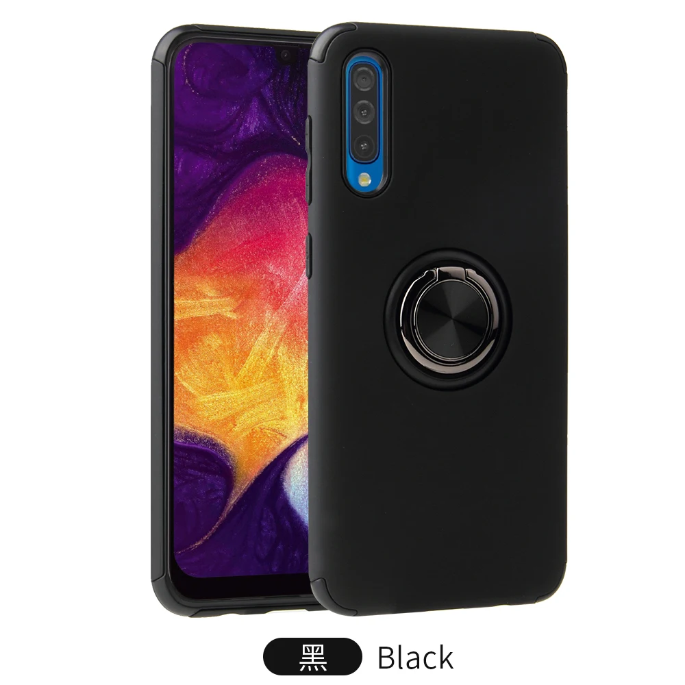 С двойным слоем ТПУ чехол для samsung Galaxy A50 A30 A20 A10 A70 металлический магнит подставка чехол Обложка на samsung A30S A20E A50S A10E - Цвет: Черный