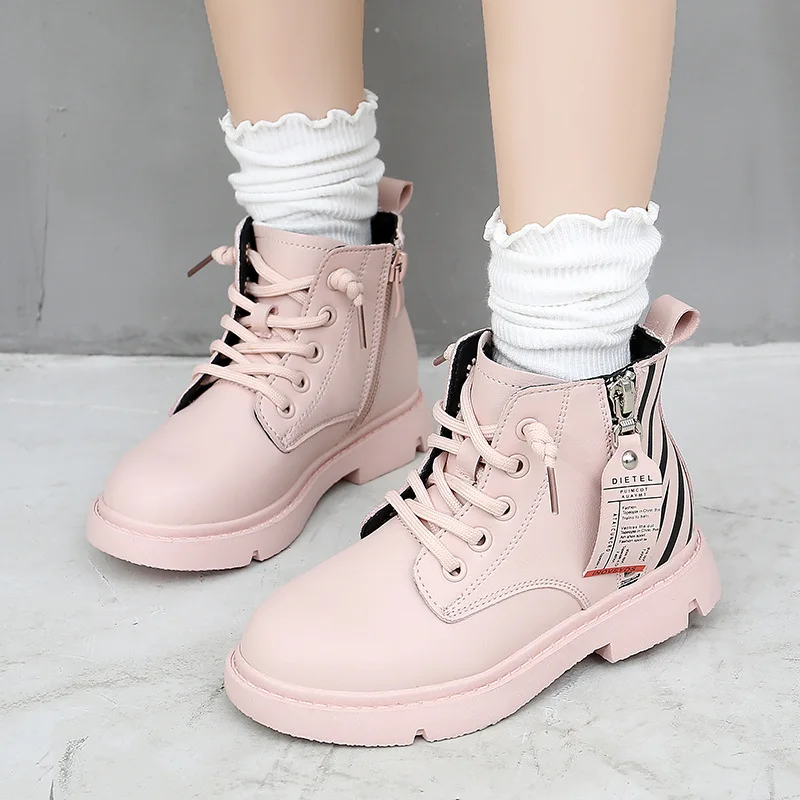 

Kids Martin Boots Side Zipper Waterproof Classic Ankle Boots Children Leather Warm Women Winter Boots Lace-up Winter Shoes Men