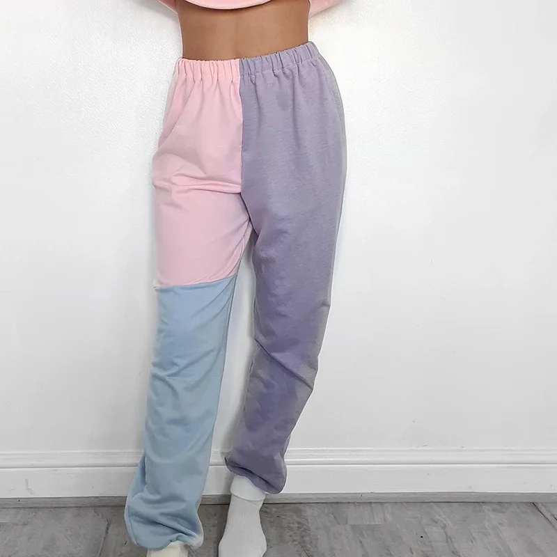 

Harajuku Korean Style Patchwork Sweatpants For Women Elastic Waist Pencil Panst Streetwear Pockets Wide Leg Sweat Pants Trouser