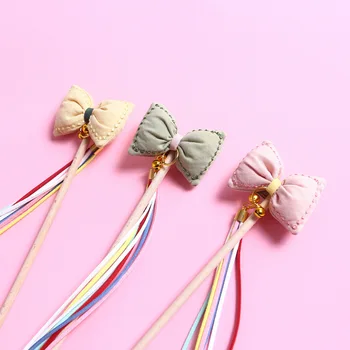 

Cat Toys Interactive Cat Feather Wand, Kitten Toys Cat Wand Toy Cute Bow Tie Teaser Replacements with Bell Cat Fishing Pole Toy