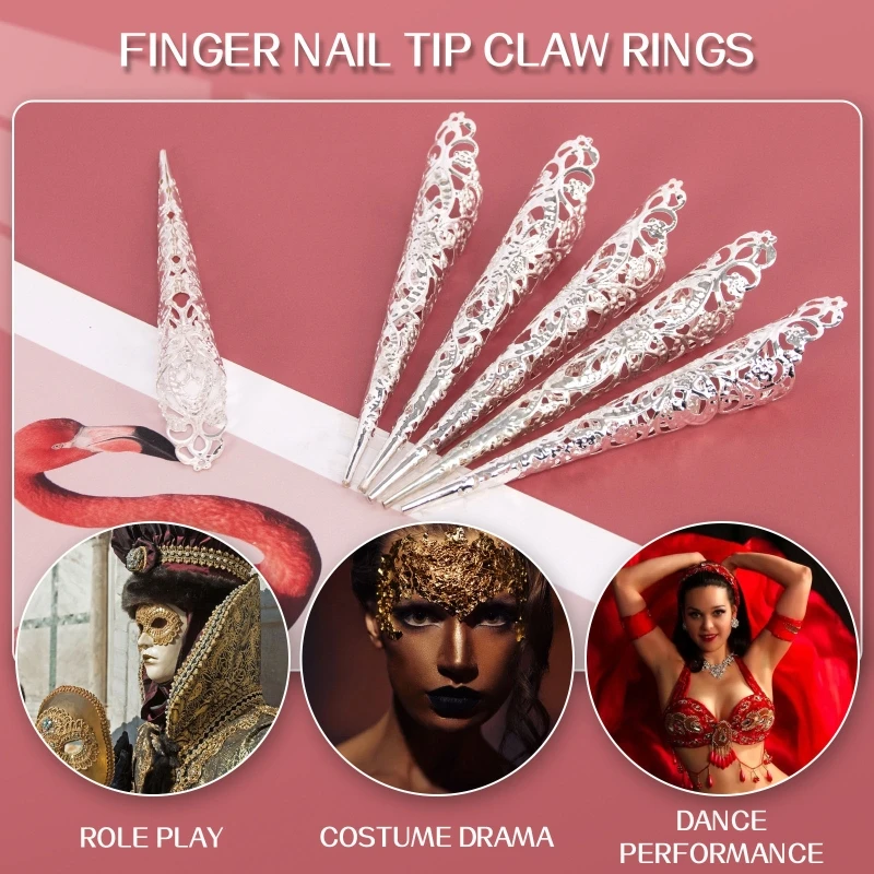 Nail Rings Set Knuckle Finger Ring Finger Tip Protection Belly Dance Accessories 5 Pcs ring set finger ring