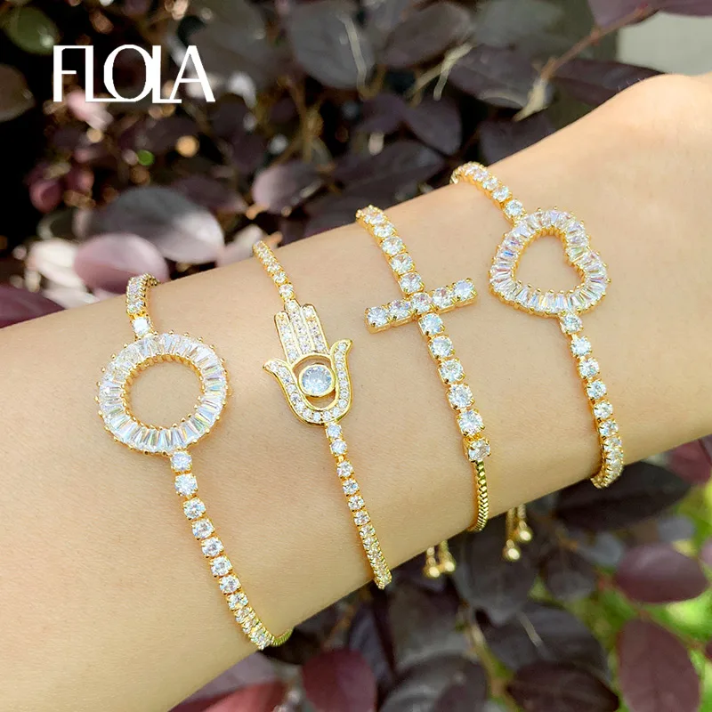 Браслет FLOLA женский золотистый с подвесками-крестиками регулируемый браслет