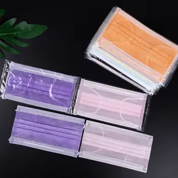 

50/10PCs Summer Thin Color Individual Package Mouth Mask Disposable Breathable Adult Face Mask 2-Layer